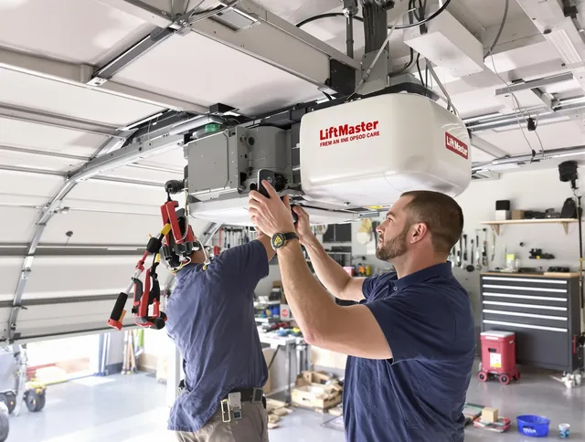 Orange Garage Door Repair technician performing advanced diagnostics on garage opener in Orange