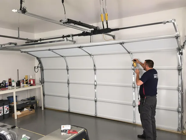 Orange Garage Door Repair certified technician performing overhead door system repair in Orange